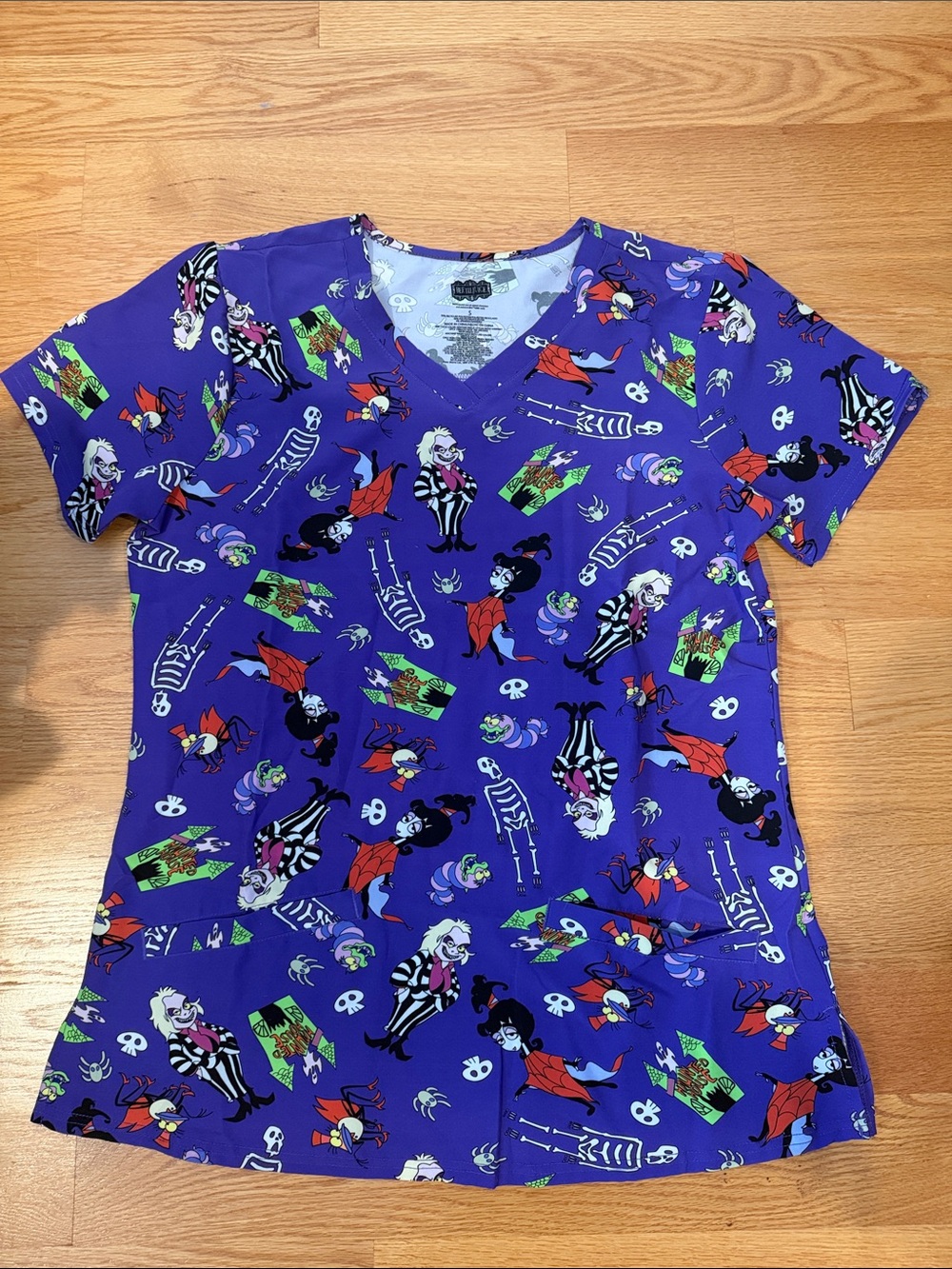 Beetlejuice Print Scrub Top